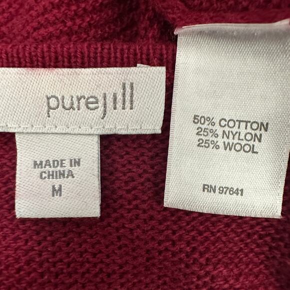 Pure Jill Open Cardigan Medium Dark Red Cotton Wool Lagenlook Quiet Luxury EUC - Picture 9 of 11